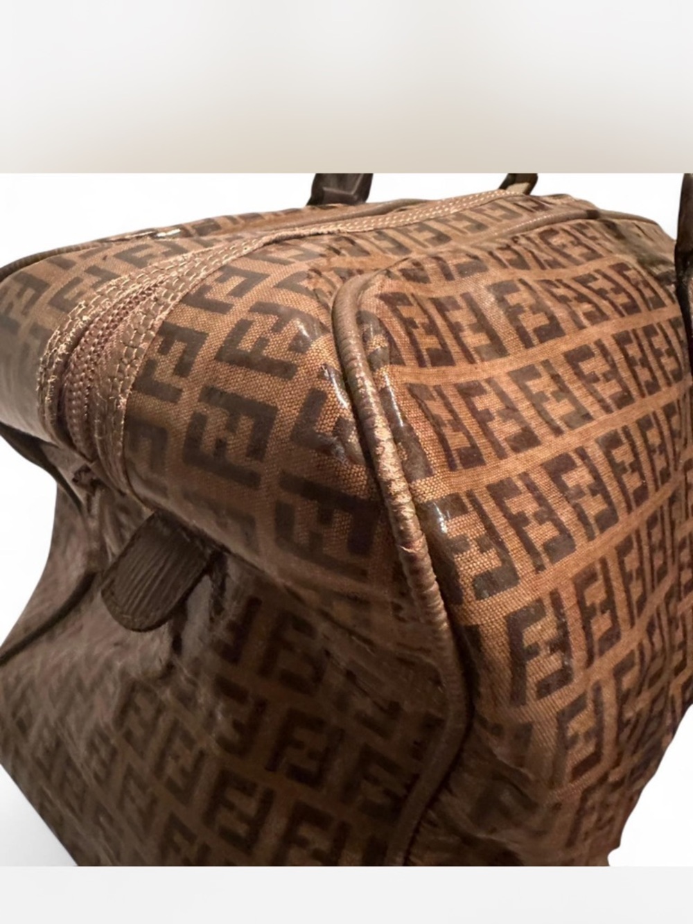 Fendi Monogram Coated Canvas Satchel in Brown and Tan - Picture 2 of 5